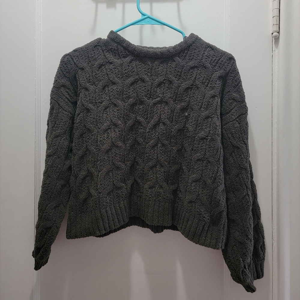 Dark Green Cropped Plush Sweater Size XS